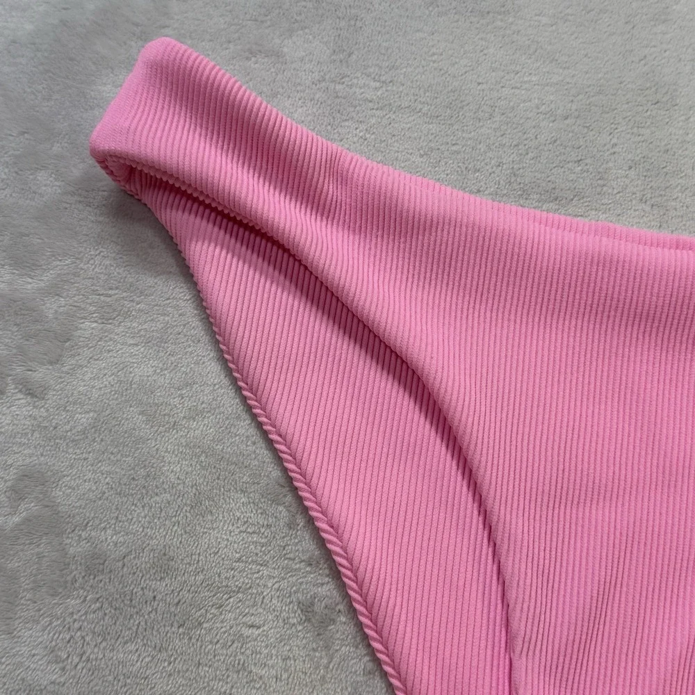 Kulani Kinis Bikini Bottoms XL Pink Ribbed Minimal Full Coverage Swim